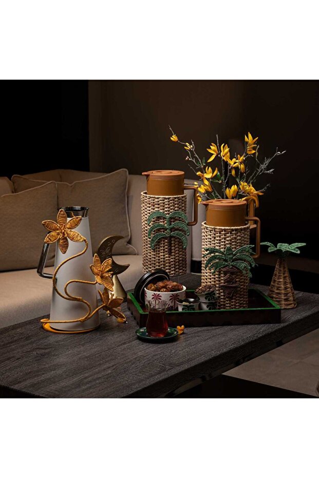 طقم فناجين قهوة بيج بنقشة نخيل - 8