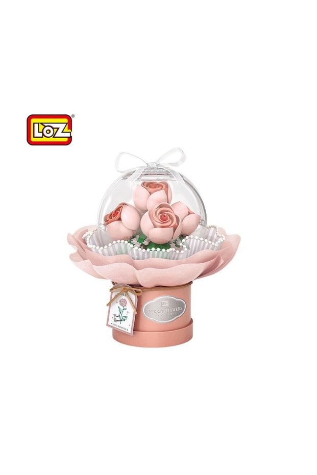 Nessiworld Lz-1298 Loz Led Pink Rose Bouquet 285 Pieces Block Toy