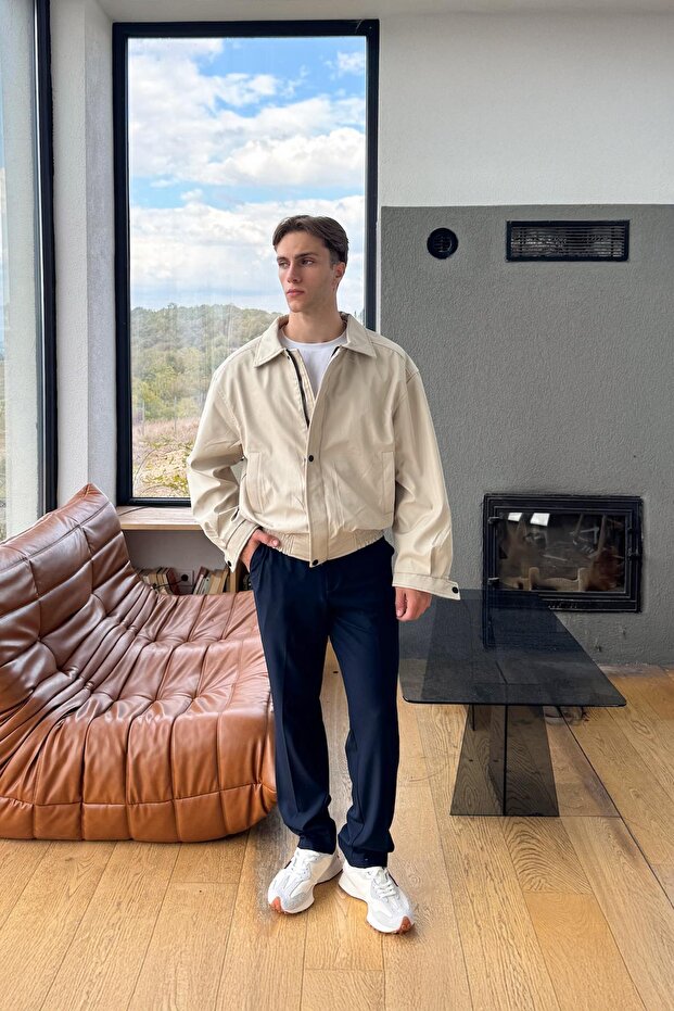 Basic Regular Pantolon Lacivert - 4