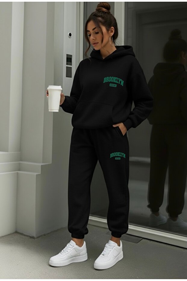 Brooklyn Usa Printed Unisex Women/Men Hooded Oversize Bottom/Top Tracksuit Set
