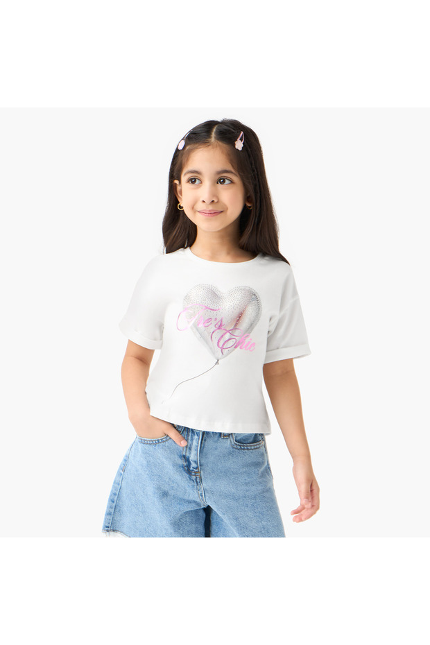 Embellished T-shirt with Short Sleeves