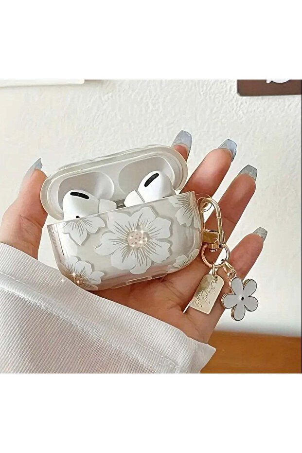 Airpods pro 2 case fashionable white floral TPU protective