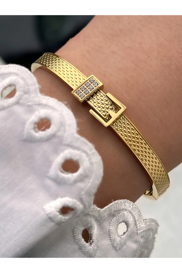 Yellow Steel Handcuff Cord Crystal Stone Women's Bracelet Frjw10016A-B 2 Year Warranty Gift Boxed