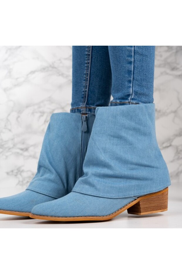 Botine dama cu toc patrat din textil Chiara - 1