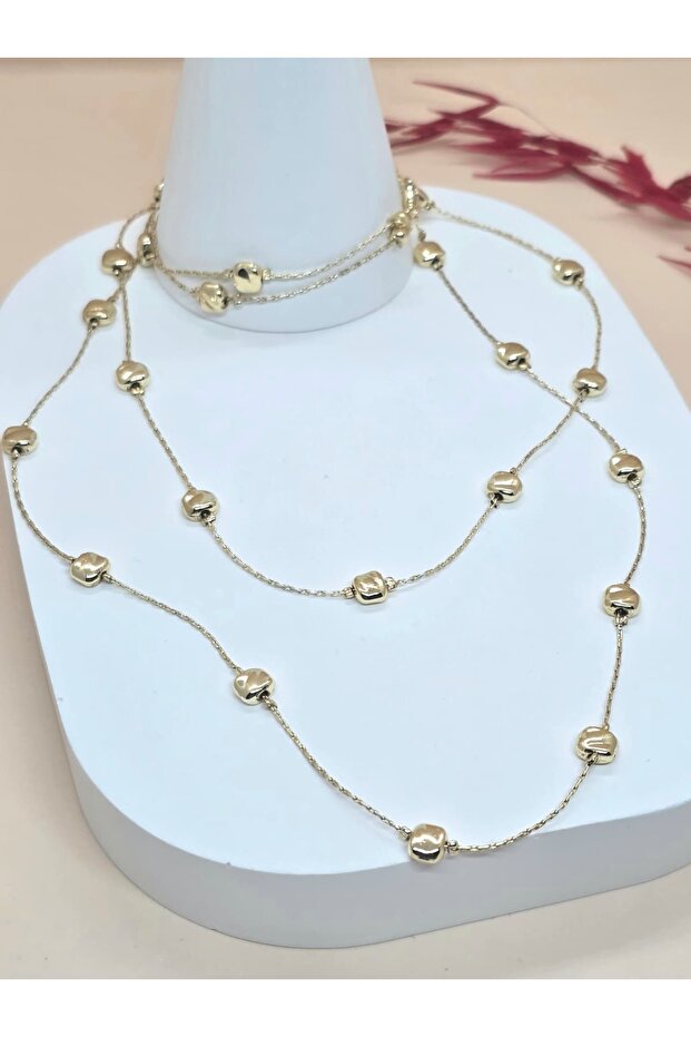 Double Row Square Detailed Gold Chain Necklace