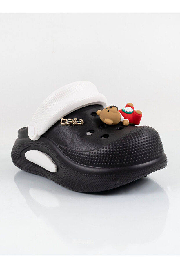 Women, Eva Zenne, Black, Wedge Heel, Teddy Bear Slippers/Sandals