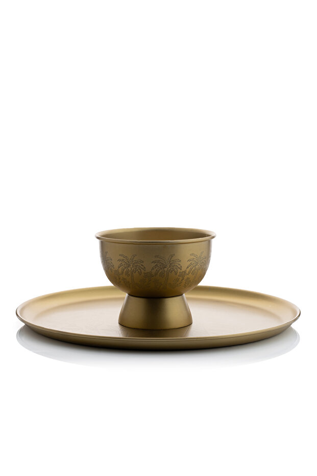 Golden Stainless Steel Serving Bowl and Plate Set of 2 from Malath
