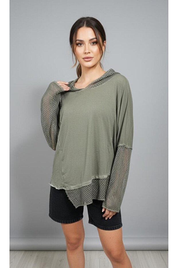 Women's Sleeveshooded Hem Mesh Asymmetric Reverse Stitching Washable Blouse