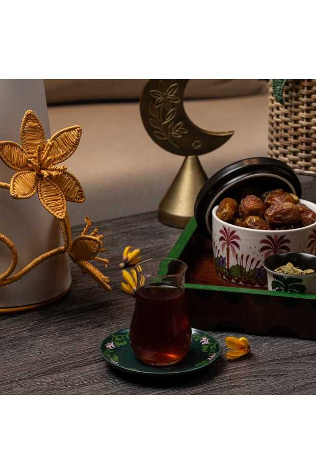 طقم فناجين شاي أخضر بنقشة النخيل من أسيب - 5