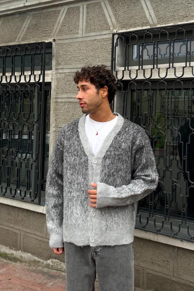 Color Gradient Knitwear Cardigan Gray