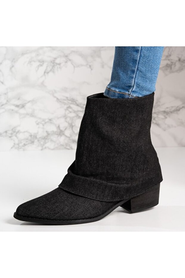 Botine dama cu toc patrat din textil Chiara - 1