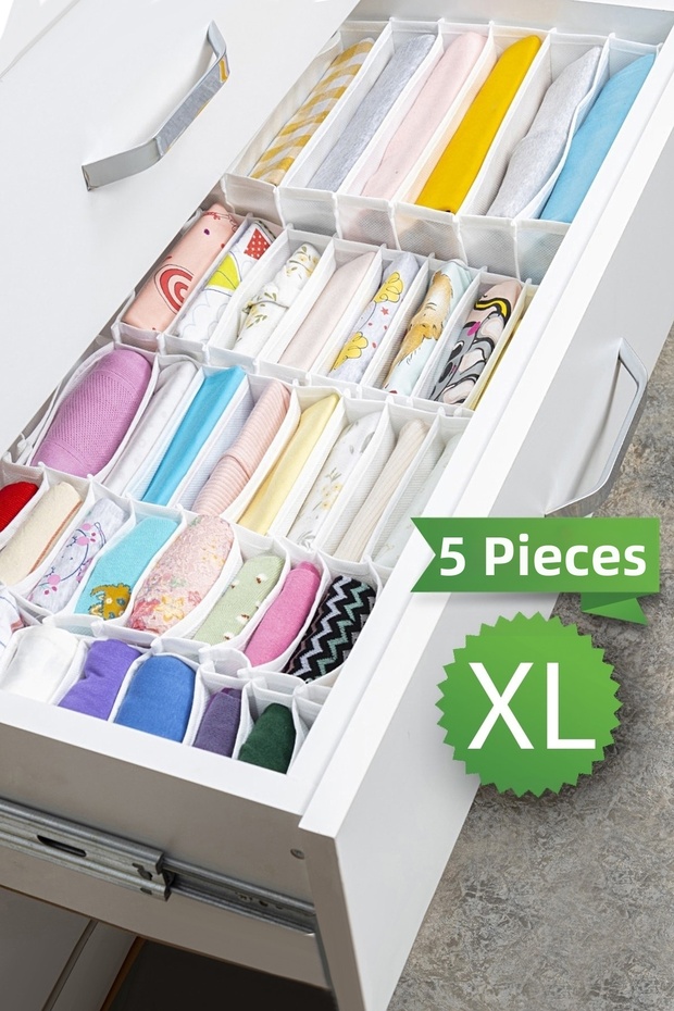 5 Pieces 8-Compartment Striped Accordion Multi-Purpose Drawer Cabinet Organizer 30X39X14 cm XL