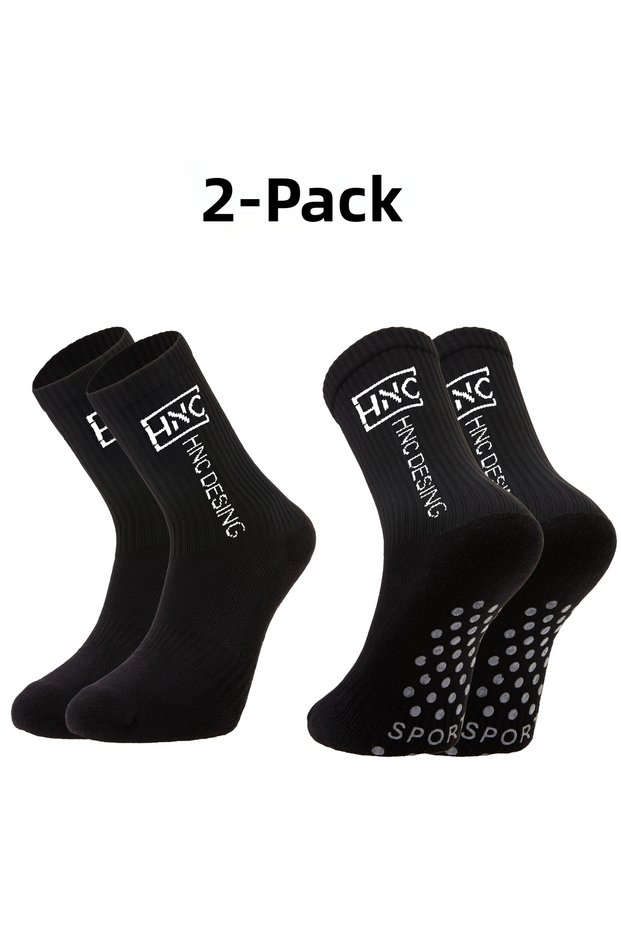 2-Piece Black Non-Slip Silicone Sole Breathable Premium Football Fitness Running Athlete Socks