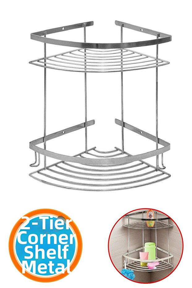 Bathroom Corner Shelf Chrome 2 Tier Shampoo Hanger Pouch Soap Shower Supplies Aesthetic Corner Rack Enclosure