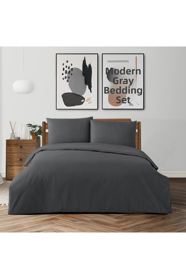 Freesia King Size Ranforce Duvet Cover Set Anthracite (3 Pieces) 220X240/50X70 Anthracite