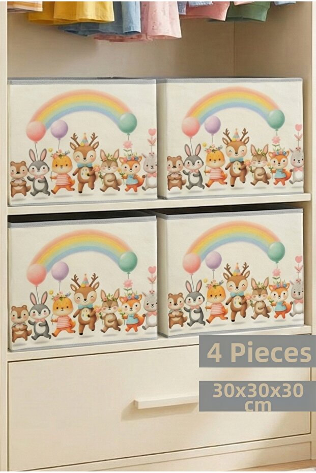 4-Piece Cute Closet Organizer Box - 30X30X30 cm Foldable Multi-Purpose Storage Box