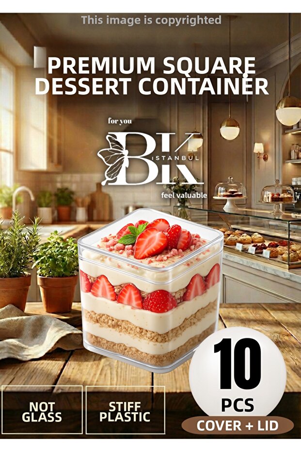 10 Pieces of Transparent Hard Plastic Mica Dessert and Presentation Containers with Square Lids, 10-Piece Moderna Bowl