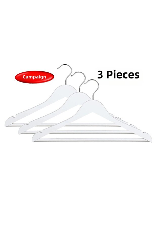 3-Piece Wooden Look Clothes and Garment Hanger White
