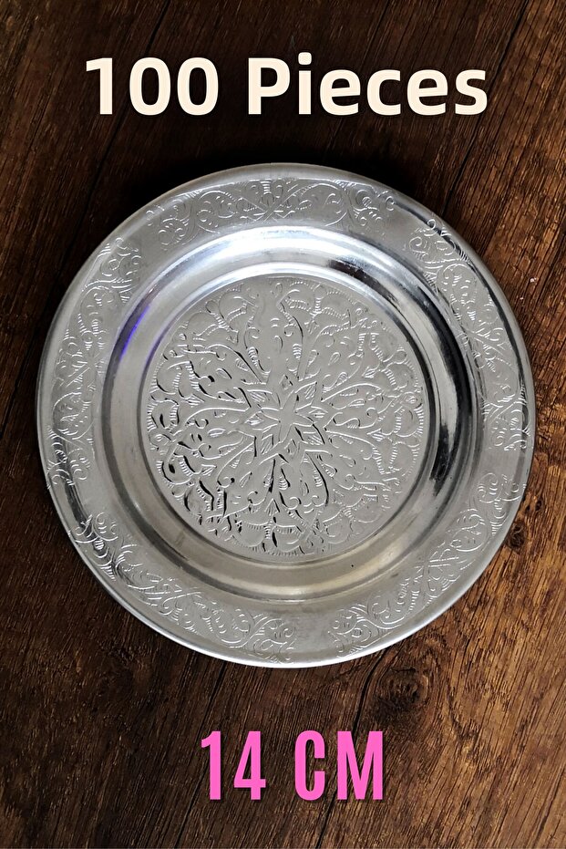 14 cm - Authentic Patterned Chrome Steel Appetizer and Serving Plate