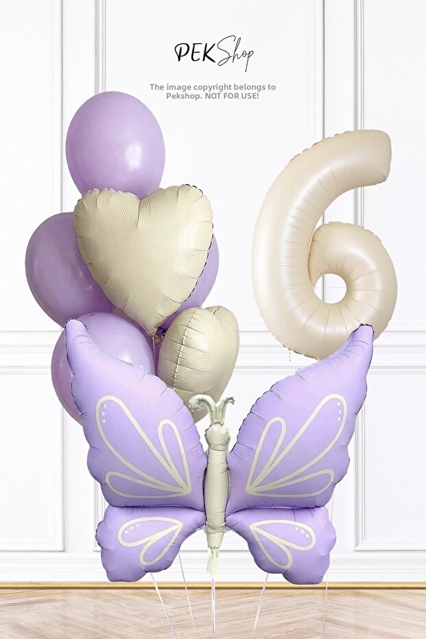 Retro Lilac Butterfly Theme Birthday Balloon Chain Set