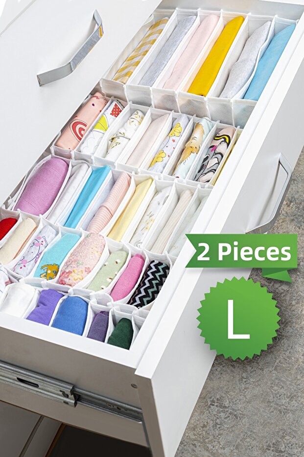 2 Pieces 8 Compartments Striped Accordion Multi-Purpose Drawer Inside Cabinet Organizer Organizer 24X37X18 cm L