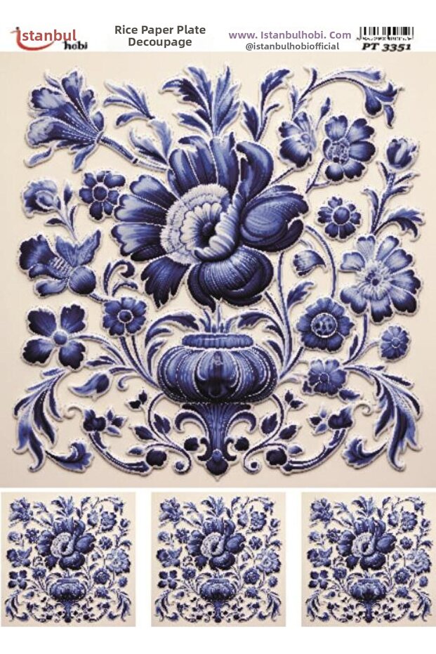 Rice Decopage Paper 30X42Cm Pt-3351 Blue Flower
