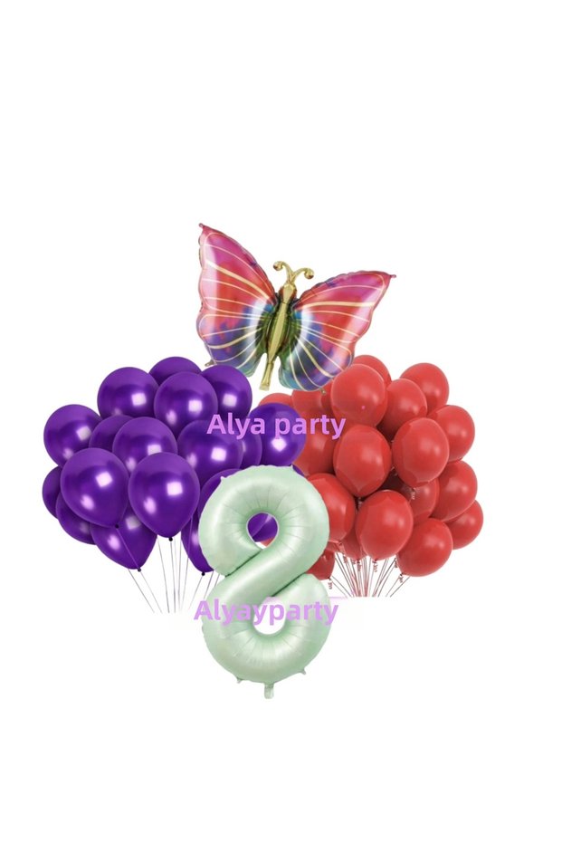 Party 8 Year Old Number Foil Balloon Butterfly Birthday Set