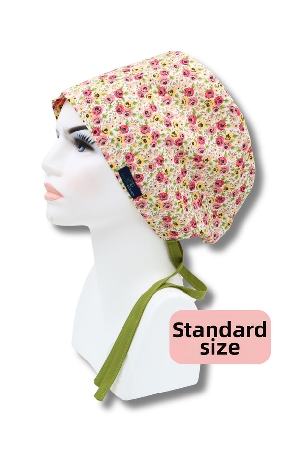 Standard Size Ivy Roses Yellow Pink Patterned Doctor Nurse Health Care Cap Swimming Cap