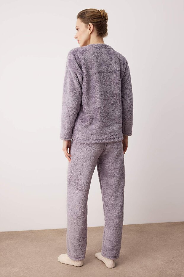 Gri Animal Patchli Wellsoft Örme Pijama Takımı THMAW26PT00231 - 4