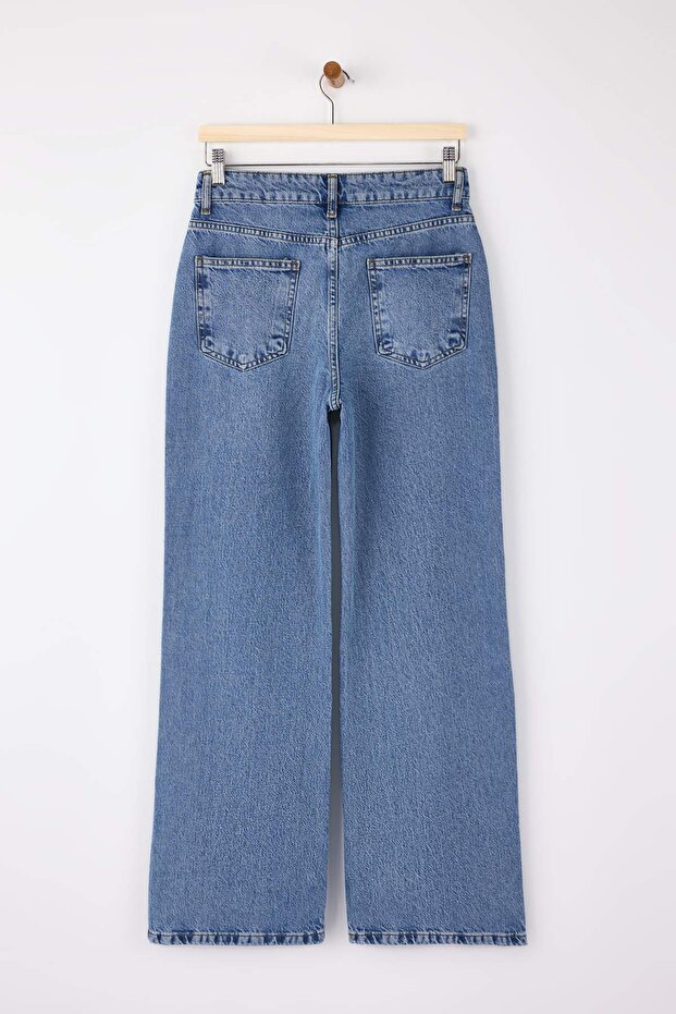 Mavi Yüksek Bel %100 Pamuk Geniş Paça Wide Leg Jeans TWOSS26JE00011 - 6
