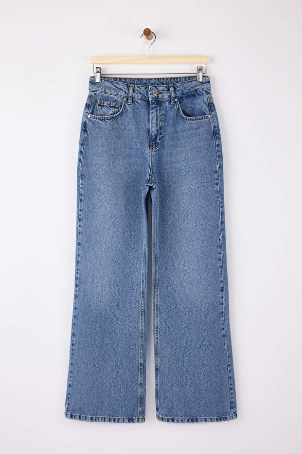 Mavi Yüksek Bel %100 Pamuk Geniş Paça Wide Leg Jeans TWOSS26JE00011 - 5