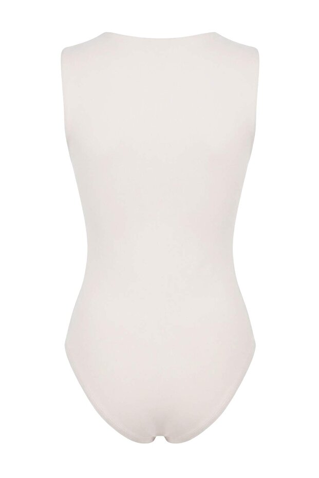 Limited Edition Taş Fitted Asimetrik Yaka Aksesuar Detay Çıtçıtlı Poliamid Örme Body TWOSS26BD00003 - 5