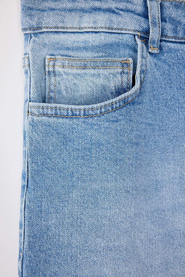 Mavi Yüksek Bel Comfort/Esnek Baggy Fit Denim Büyük Beden Jeans TBBSS26CJ00004 - 8