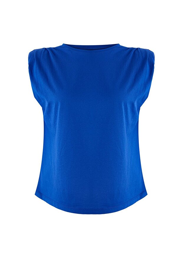 Saks Bisiklet Yaka Basic %100 Pamuk Örme Büyük Beden Bluz TBBSS23AF00053 - 5