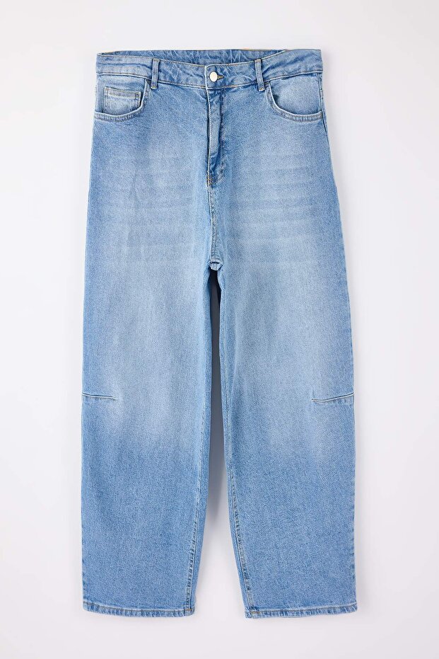 Mavi Yüksek Bel Comfort/Esnek Baggy Fit Denim Büyük Beden Jeans TBBSS26CJ00004 - 6