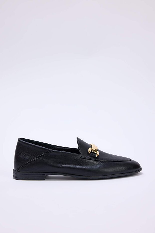 Siyah Hakiki Deri Kadın Loafer TAKSS26LA00001 - 4