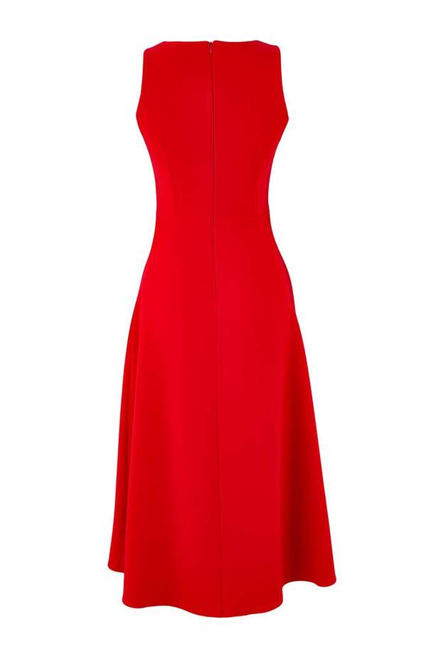 Kırmızı Kayık Yaka Skater/Belden Açılan Midi Dokuma Elbise TWOSS26EL00134 - 6