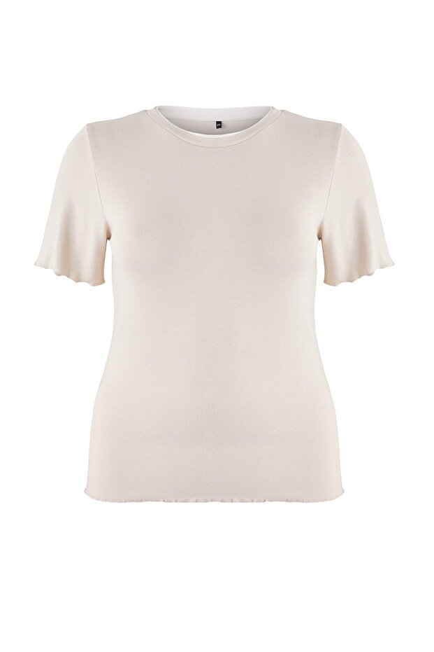 Wardrobe Essentials Taş Yakası Biye Detaylı Yumuşak Tuşeli Örme Büyük Beden Bluz TBBSS26AF00025 - 6