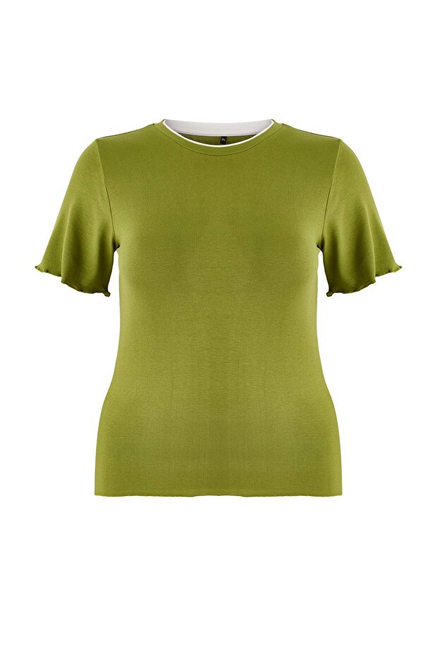 Wardrobe Essentials Yağ Yeşil Yakası Biye Detaylı Yumuşak Tuşeli Örme Bluz TBBSS26AF00025 - 6