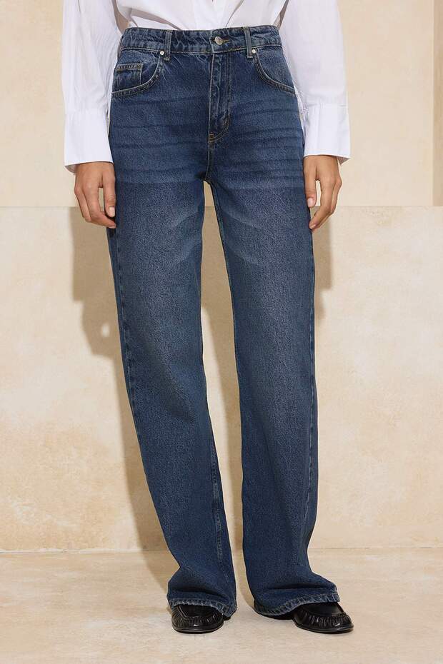 Koyu Mavi Yüksek Bel Geniş Paça Wide Leg Geniş Paça %100 Pamuk Non-Stretch Jeans TWOAW25JE00105 - 3