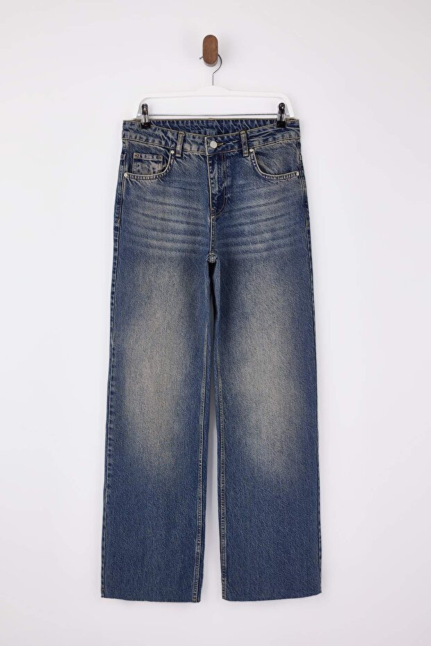 Mavi Yüksek Bel %100 Pamuk Geniş Paça Wide Leg Jeans TWOSS26JE00013 - 5