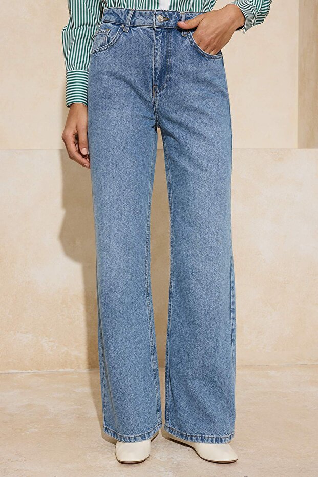 Mavi Yüksek Bel %100 Pamuk Geniş Paça Wide Leg Jeans TWOSS26JE00011 - 1
