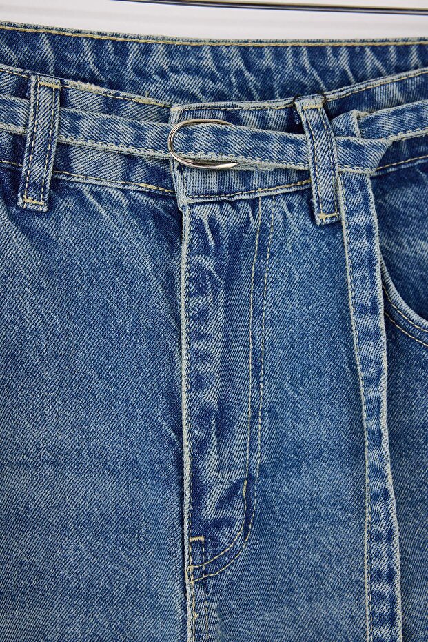 Mavi Kemerli Yüksek Bel Geniş Paça Wide Leg %100 Pamuk Jeans TWOSS26JE00085 - 6