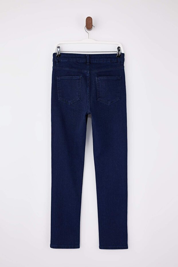 Koyu Mavi Yüksek Bel Az Esnek Straight Düz Kesim Slim Jeans TWOSS26JE00102 - 6