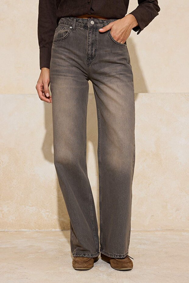 Antrasit Yüksek Bel Geniş Paça Wide Leg Jeans TWOSS26JE00054 - 3