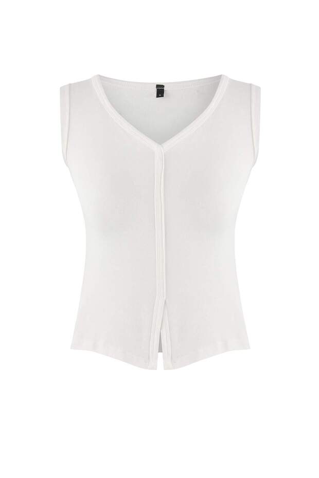 Kahverengi 2'li Takım Fitted/Vücuda Oturan V Yaka Düğmeli Yumuşak Örme Bluz TWOSS26BZ00173 - 9