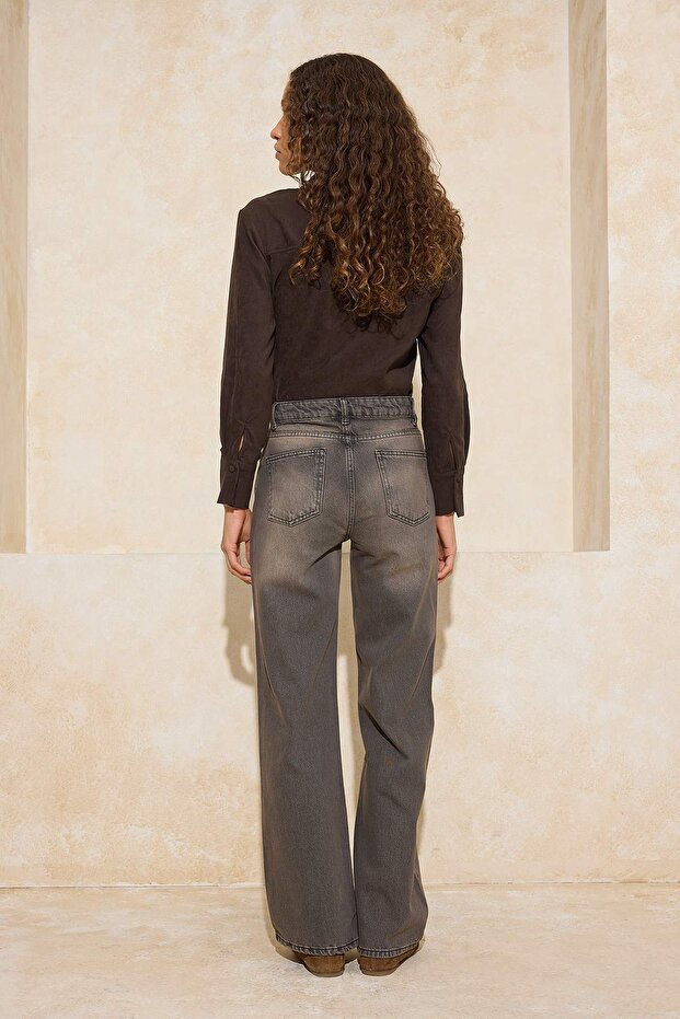 Antrasit Yüksek Bel Geniş Paça Wide Leg Jeans TWOSS26JE00054 - 4