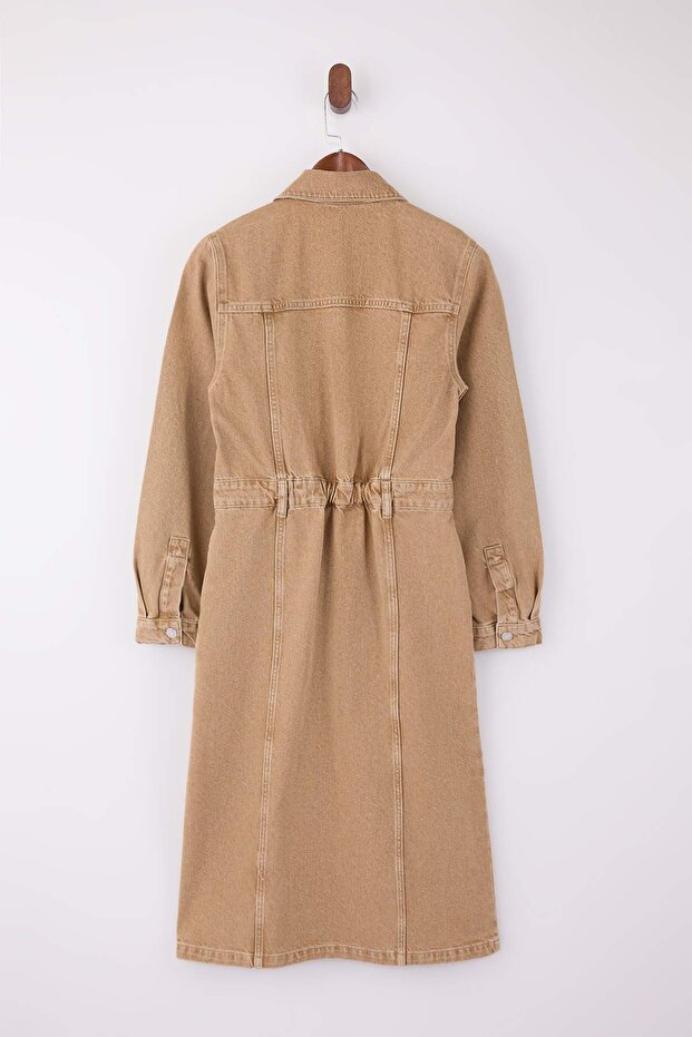 Bej Gömlek Yaka Maxi Denim Elbise TWOSS26EL00039 - 6