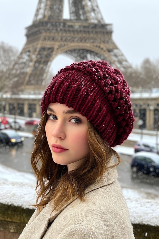 قبعة بيريه للنساء محبوكة بتصميم رسام