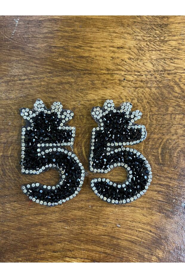 6X3 CM 2 PIECES IRON-ON STONE EMBROIDERY NUMBER 5 CALLED PATCH SEWING ACCESSORY